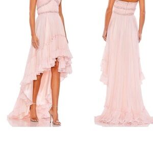 NWT 68096 Mac Duggal Pink Strapless High Low Gown
